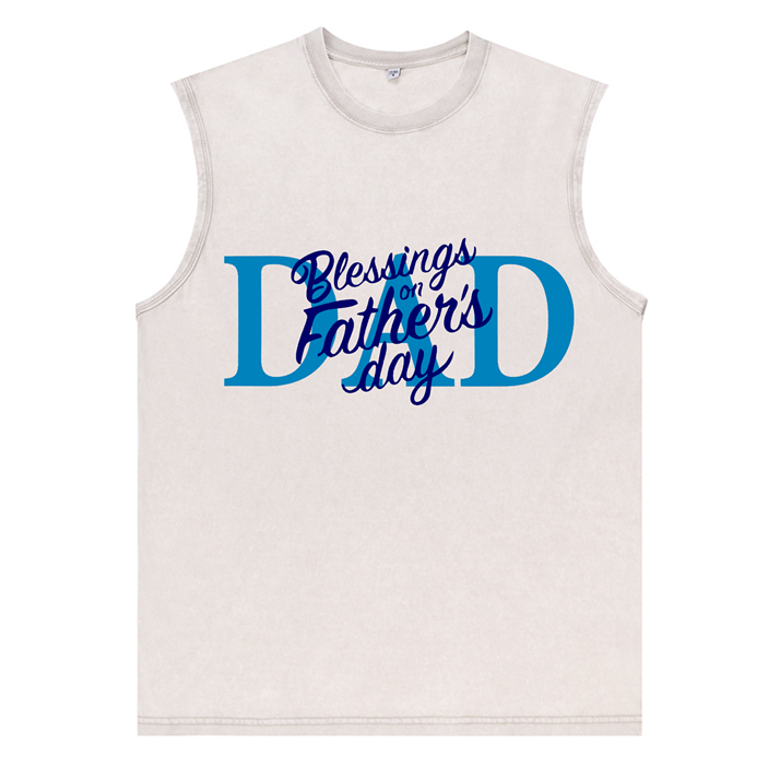 230g Blessing On Father's Day Wash Old Cotton Sleeveless T-shirt