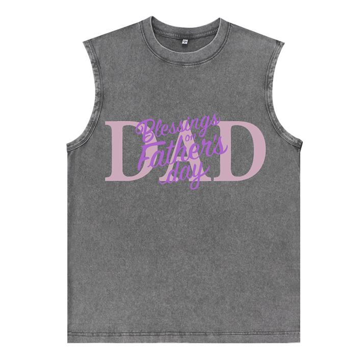 230g Blessing On Father's Day Pink Wash Old Cotton Sleeveless T-shirt