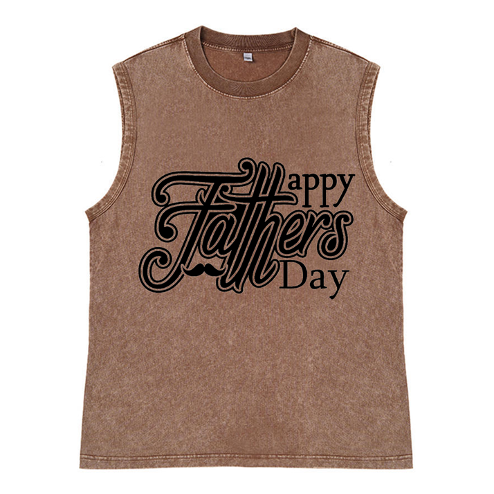 230g Letter Printed Wash Old Cotton Sleeveless T-shirt for Dad
