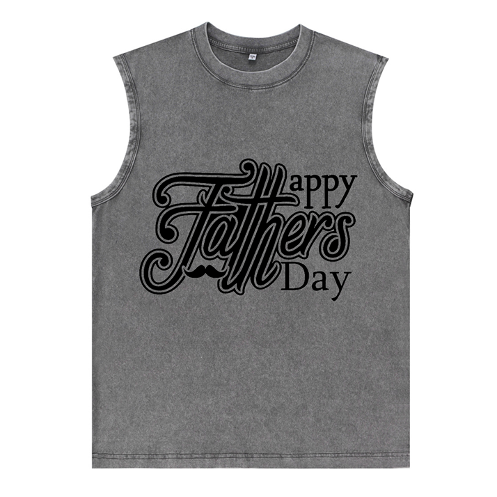 230g Letter Printed Wash Old Cotton Sleeveless T-shirt for Dad