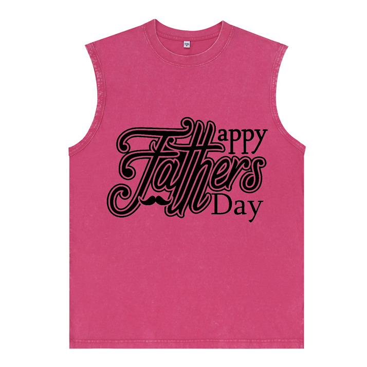230g Letter Printed Wash Old Cotton Sleeveless T-shirt for Dad