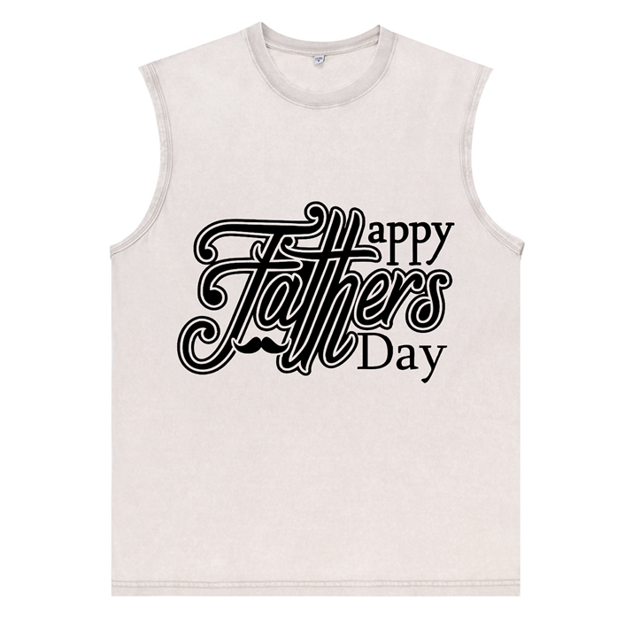 230g Letter Printed Wash Old Cotton Sleeveless T-shirt for Dad