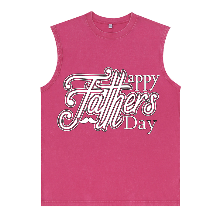 230g White Letter Printed Wash Old Cotton Sleeveless T-shirt for Dad