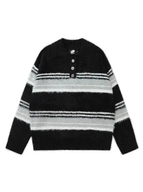 Men's Contrast Color Turn-down Collar Sweater