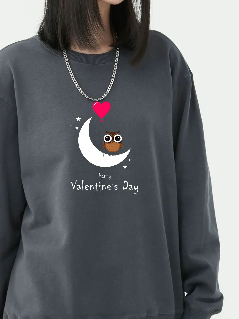 Valentine's Day Owl Love Print Cotton Sweatshirt Emma Bridess