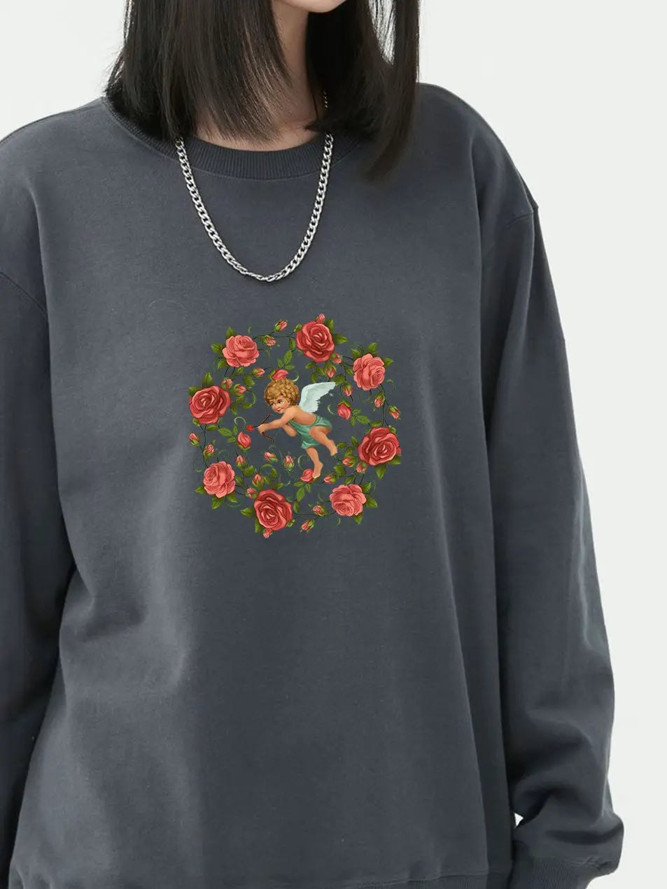 Cupid Red Rose Cotton Sweatshirt for Valentine's Day Emma Bridess