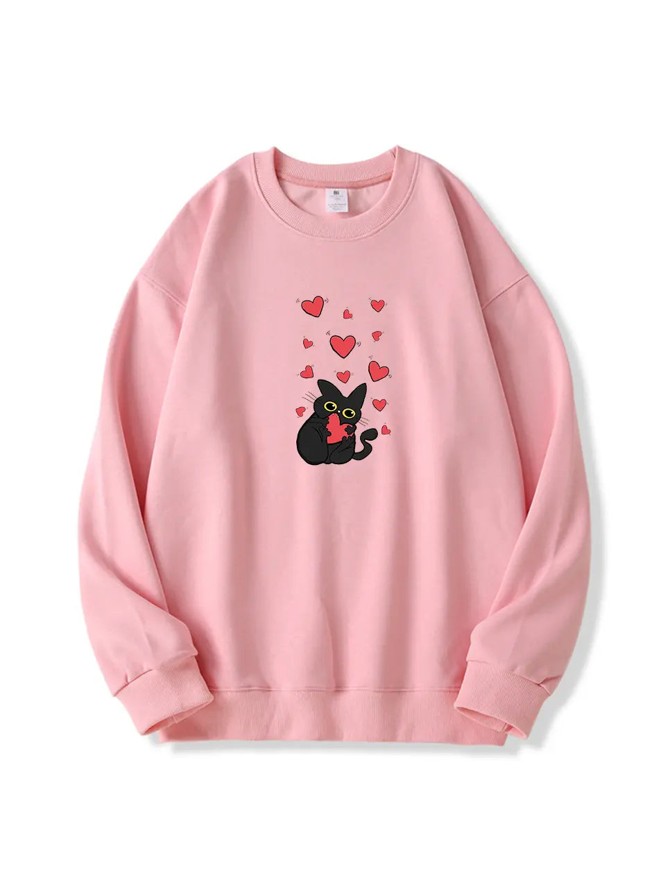 Valentine's Day Black Kitty Love Printed Cotton Sweatshirt Emma Bridess