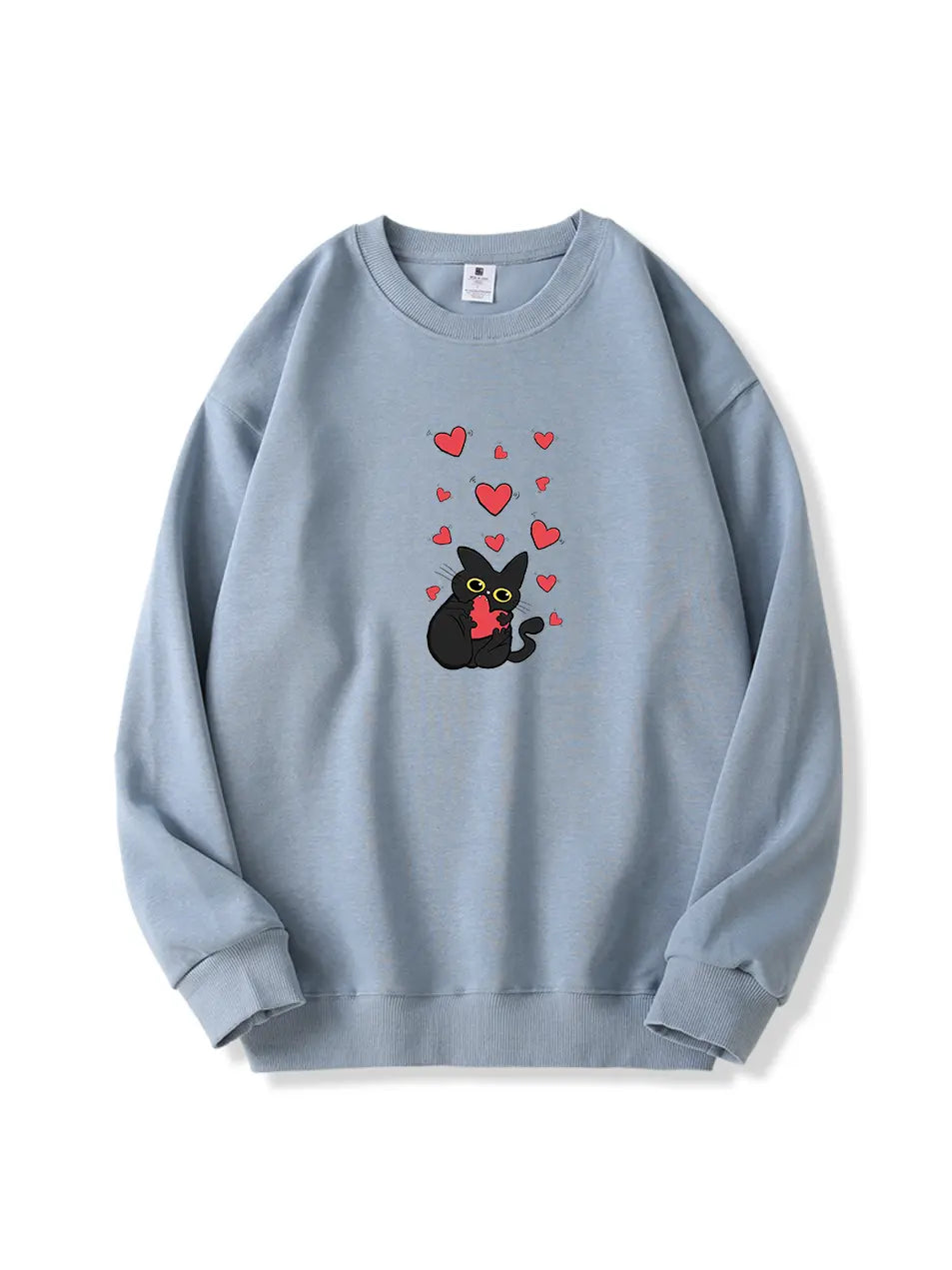 Valentine's Day Black Kitty Love Printed Cotton Sweatshirt Emma Bridess