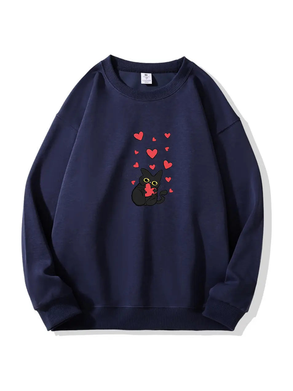 Valentine's Day Black Kitty Love Printed Cotton Sweatshirt Emma Bridess