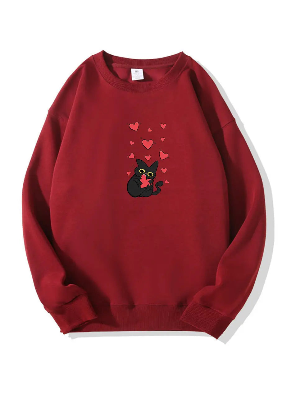 Valentine's Day Black Kitty Love Printed Cotton Sweatshirt Emma Bridess
