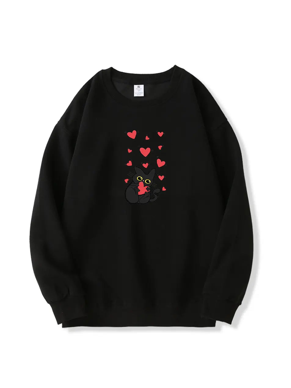 Valentine's Day Black Kitty Love Printed Cotton Sweatshirt Emma Bridess