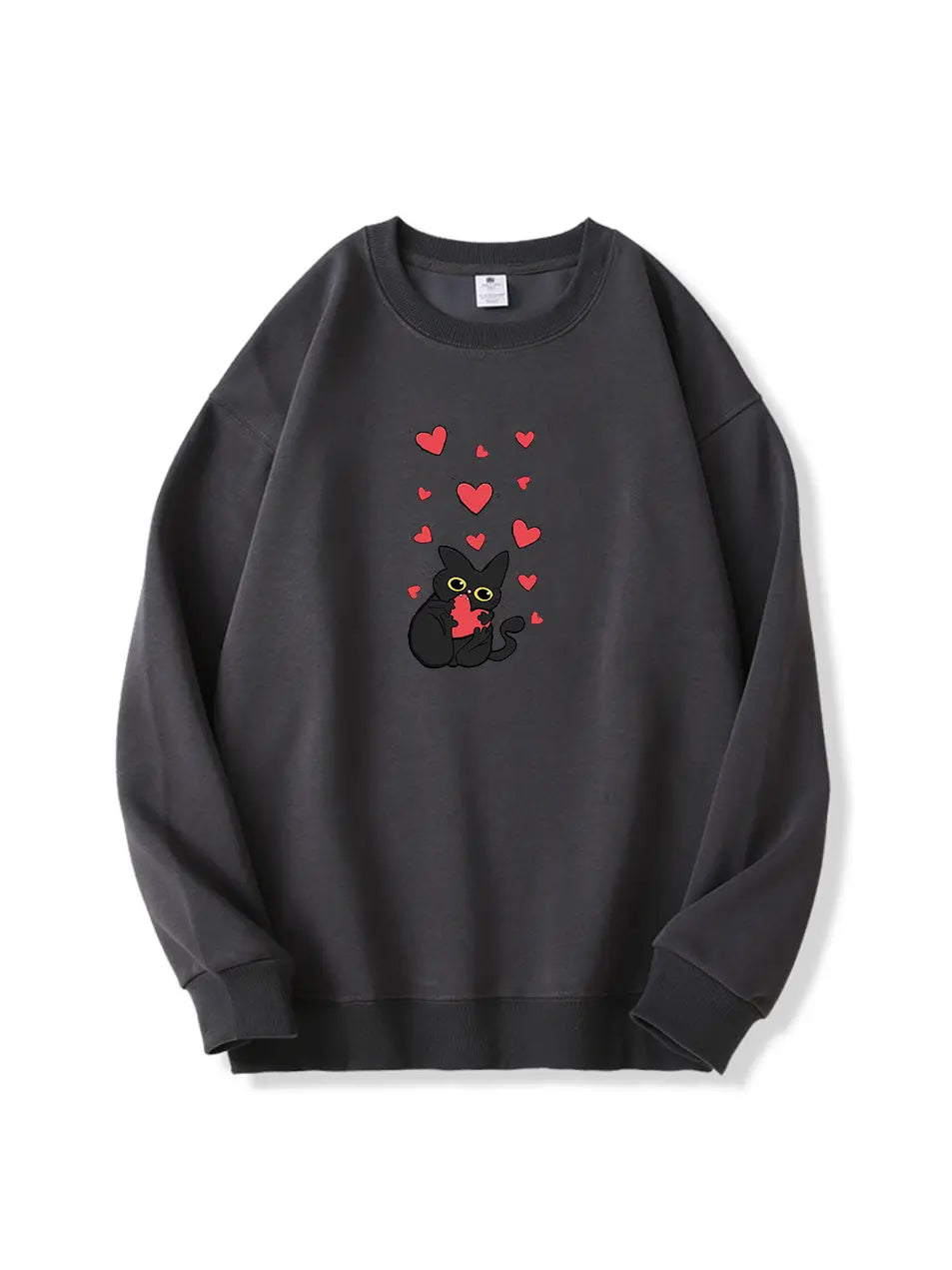 Valentine's Day Black Kitty Love Printed Cotton Sweatshirt Emma Bridess