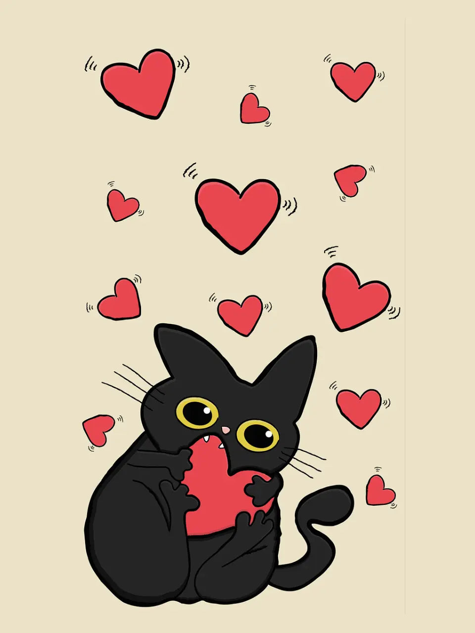 Valentine's Day Black Kitty Love Printed Cotton Sweatshirt Emma Bridess