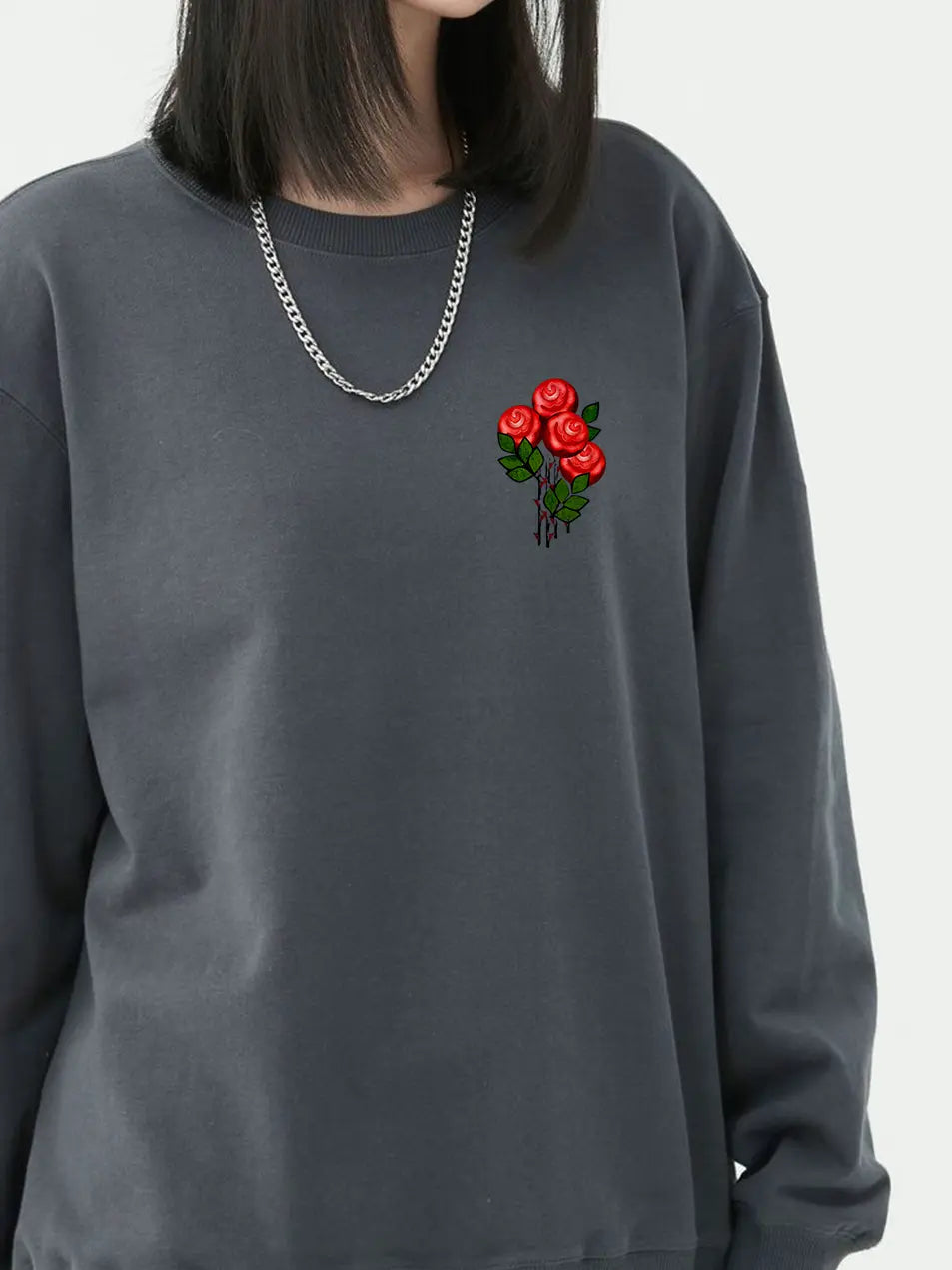 Red Rose Printed Cotton Sweatshirt for Valentine's Day Emma Bridess