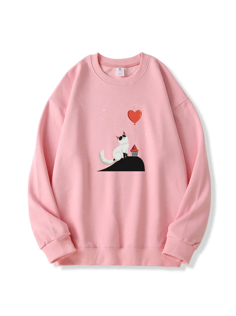 Cartoon Cat Heart Balloon Printed Cotton 300g Sweatshirt Emma Bridess