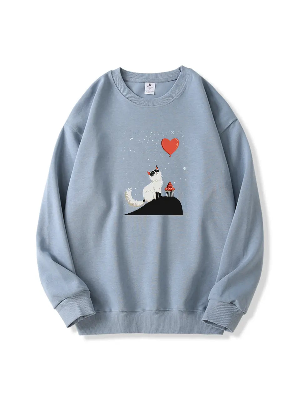 Cartoon Cat Heart Balloon Printed Cotton 300g Sweatshirt Emma Bridess