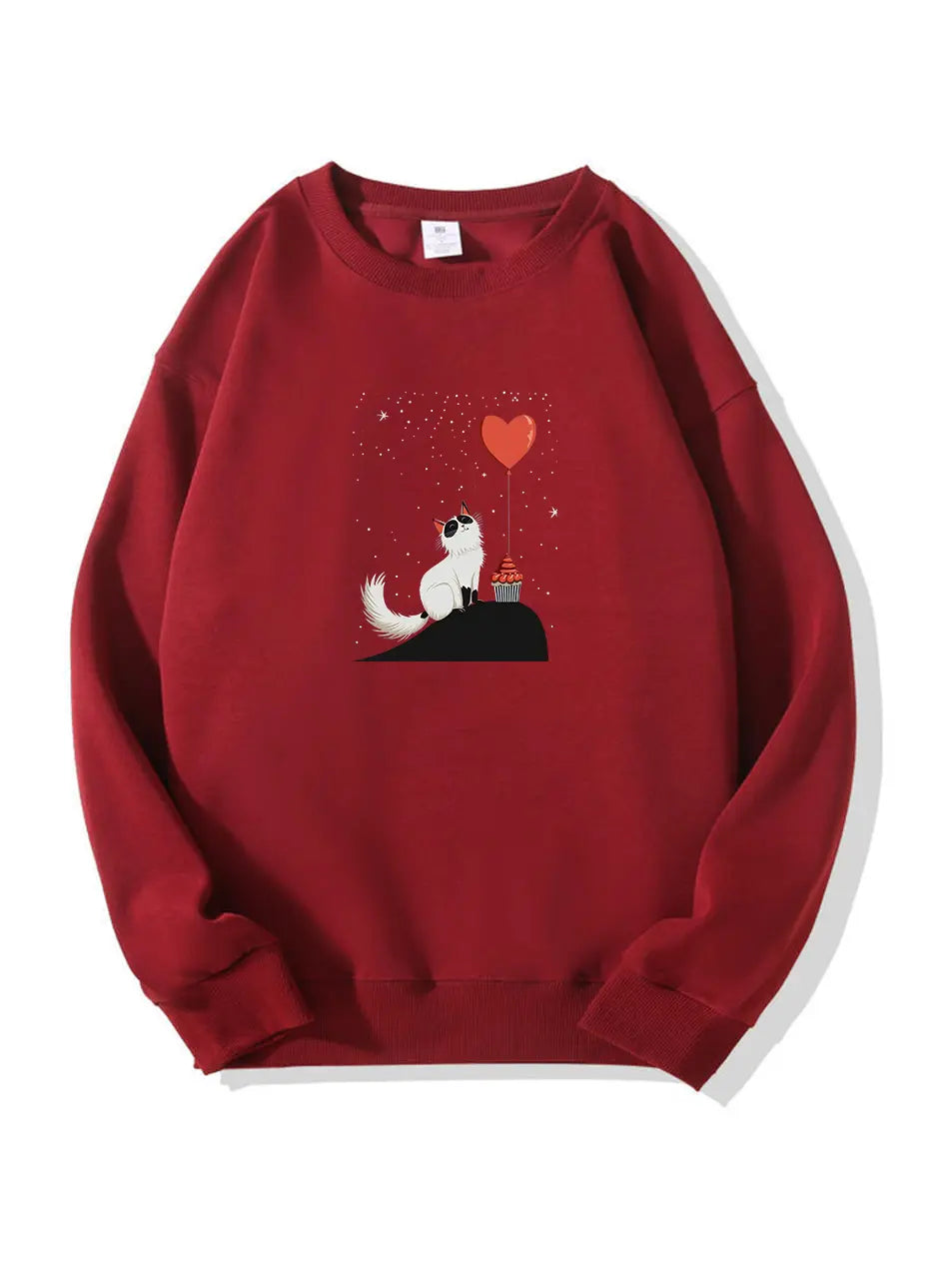 Cartoon Cat Heart Balloon Printed Cotton 300g Sweatshirt Emma Bridess