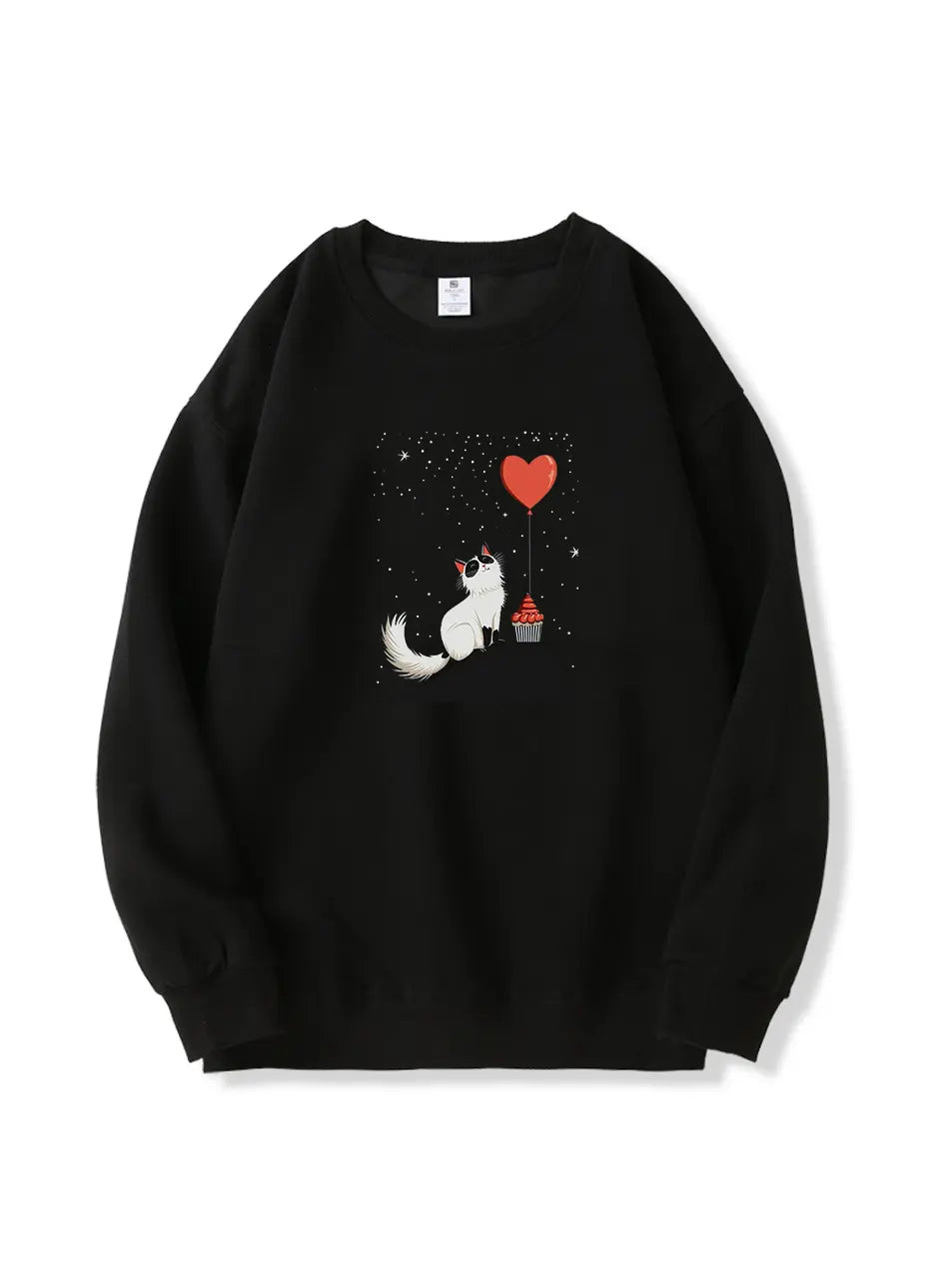 Cartoon Cat Heart Balloon Printed Cotton 300g Sweatshirt Emma Bridess