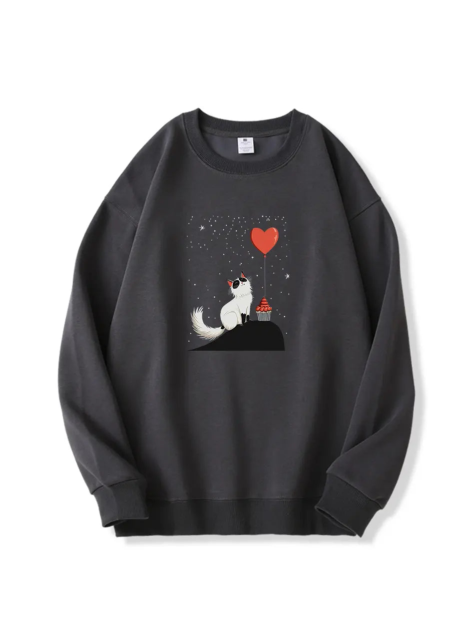 Cartoon Cat Heart Balloon Printed Cotton 300g Sweatshirt Emma Bridess