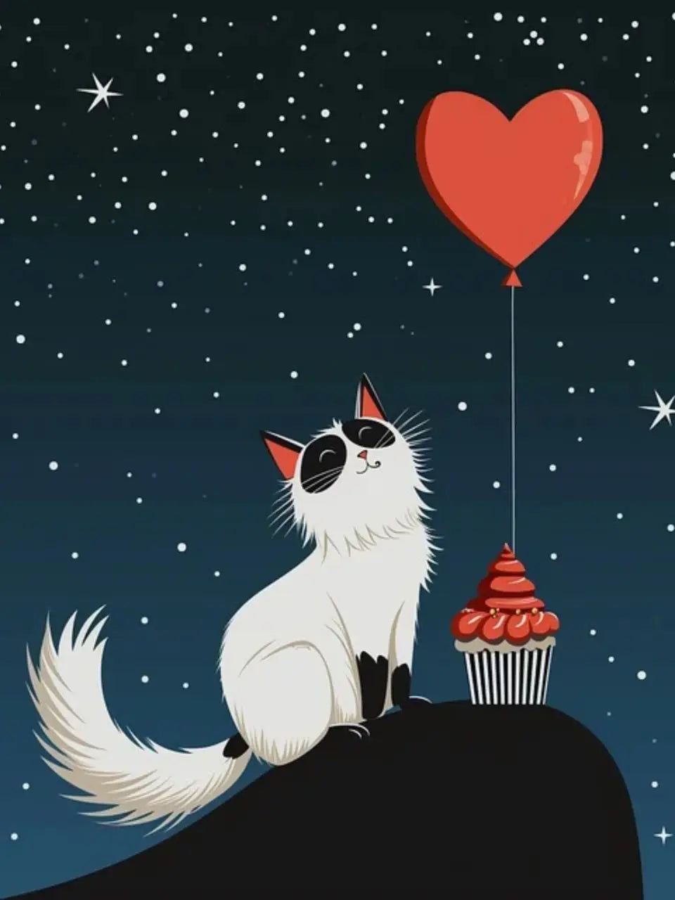 Cartoon Cat Heart Balloon Printed Cotton 300g Sweatshirt Emma Bridess