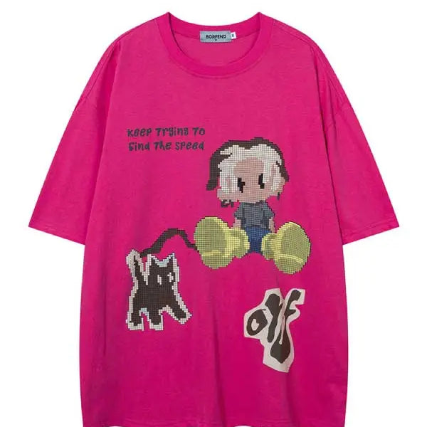 Street Life Men Cartoon Letter Graphic Tee - Emma Bridess