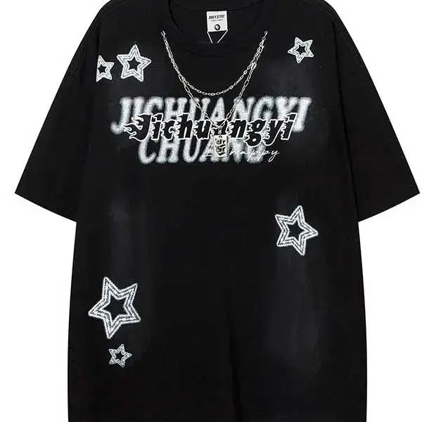 Y2K Letter Star Tee With Necklace