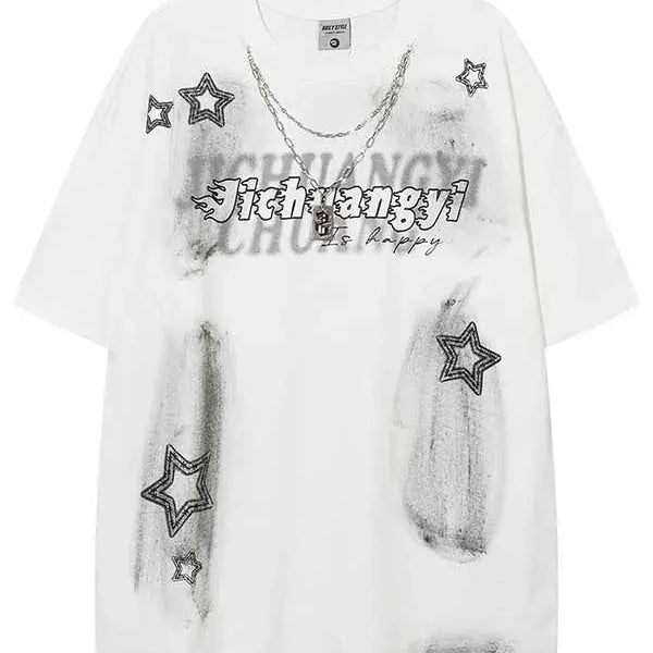 Y2K Letter Star Tee With Necklace