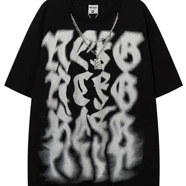 Fun Blurry Letter Tees With Necklace