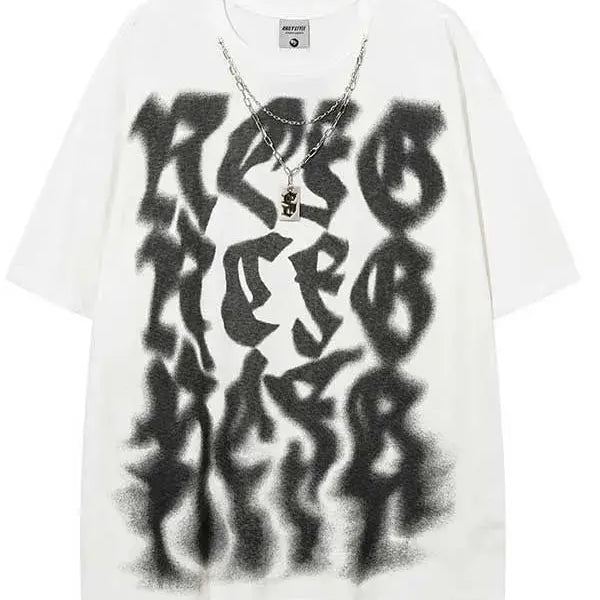 Fun Blurry Letter Tees With Necklace