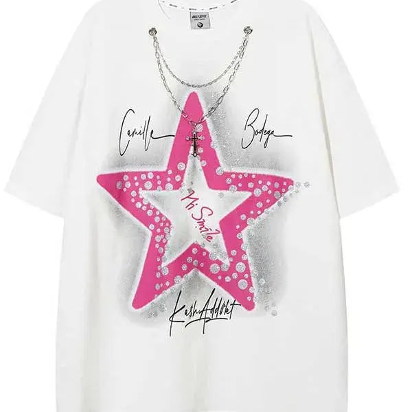 Y2K Star Graphic Tees With Necklace