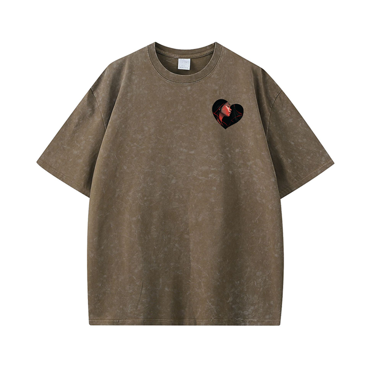 270g Equality Champion Printed Wash Old Cotton T-shirt for Women