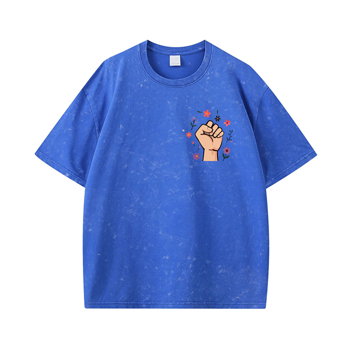 270g Gender Justice Printed Wash Old Cotton T-shirt for Women