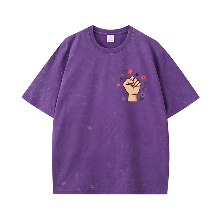 270g Gender Justice Printed Wash Old Cotton T-shirt for Women