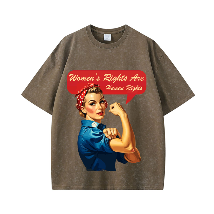 270g Liberal Women's Power Printed Wash Old Cotton T-shirt for Women