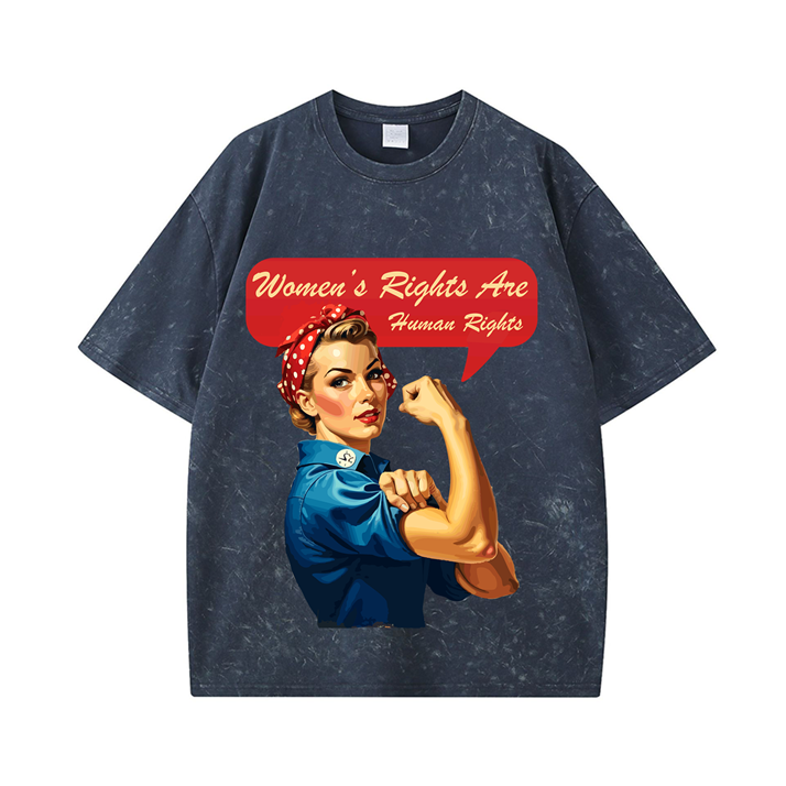 270g Liberal Women's Power Printed Wash Old Cotton T-shirt for Women