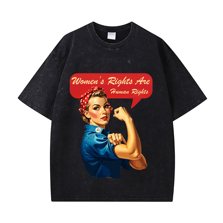 270g Liberal Women's Power Printed Wash Old Cotton T-shirt for Women