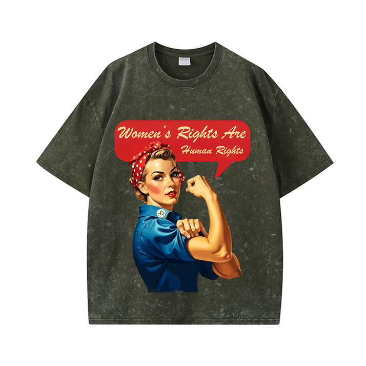 270g Liberal Women's Power Printed Wash Old Cotton T-shirt for Women