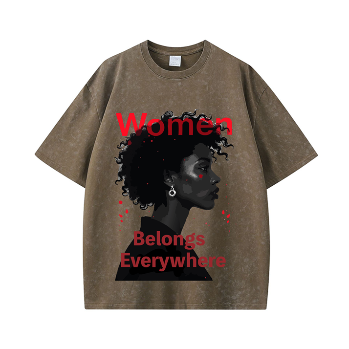 270g Women Belongs Everywhere Printed Wash Old Cotton T-shirt for Women