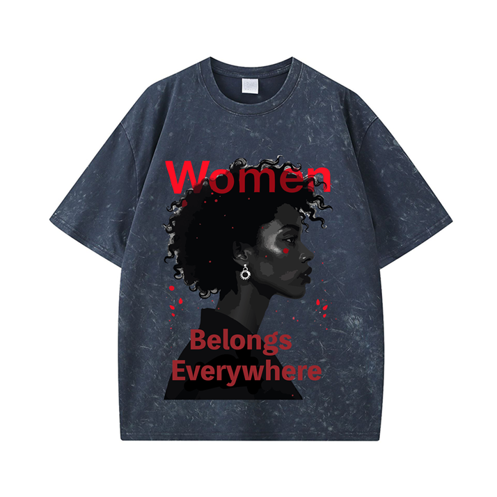 270g Women Belongs Everywhere Printed Wash Old Cotton T-shirt for Women