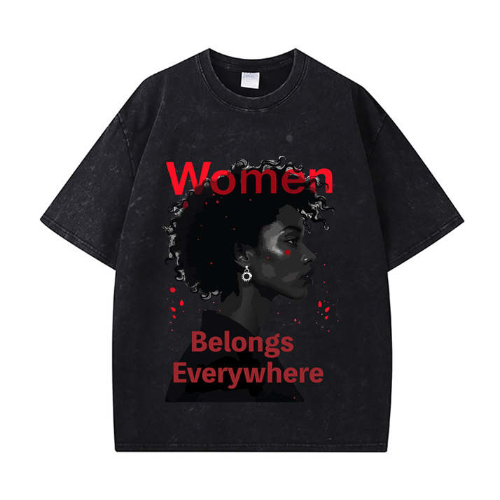 270g Women Belongs Everywhere Printed Wash Old Cotton T-shirt for Women