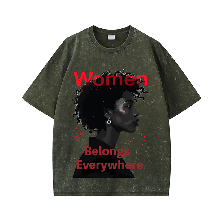 270g Women Belongs Everywhere Printed Wash Old Cotton T-shirt for Women