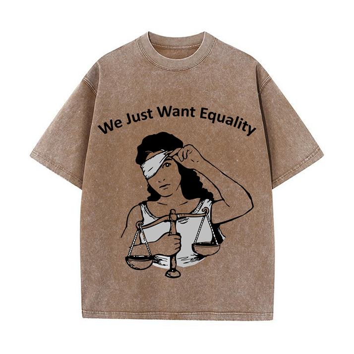 230g Equality Printed Wash Old Cotton T-shirt for Women