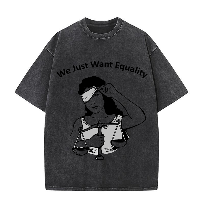 230g Equality Printed Wash Old Cotton T-shirt for Women