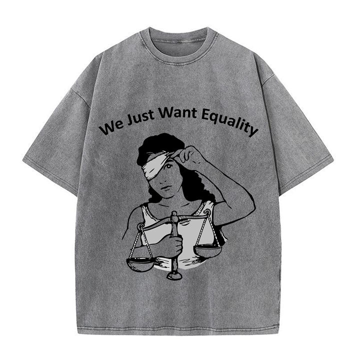 230g Equality Printed Wash Old Cotton T-shirt for Women