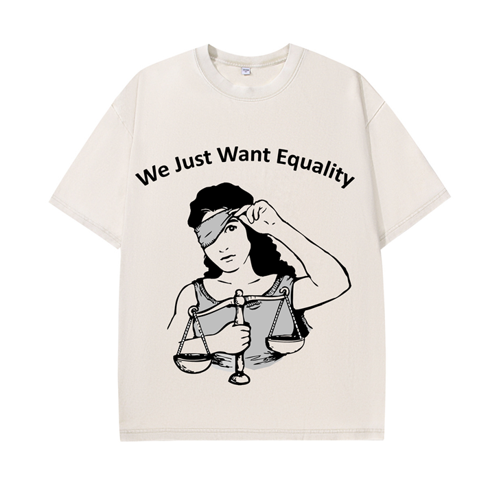 230g Equality Printed Wash Old Cotton T-shirt for Women