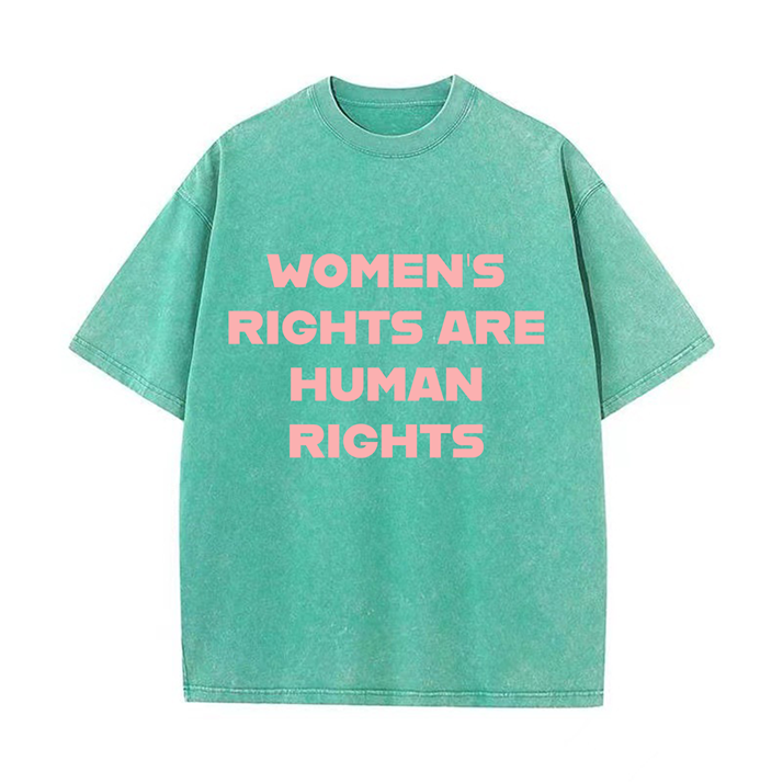 230g Women Rights Printed Wash Old Cotton T-shirt for Women