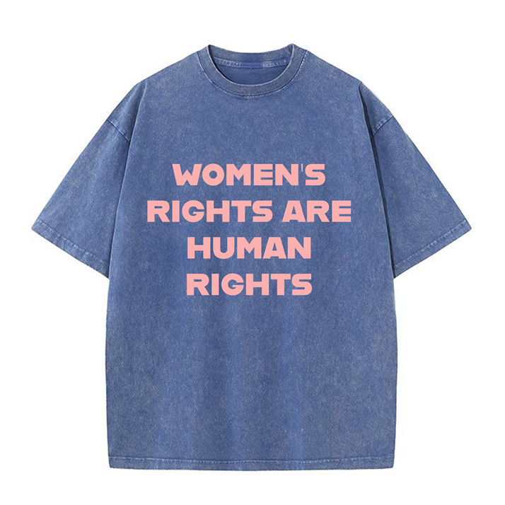 230g Women Rights Printed Wash Old Cotton T-shirt for Women