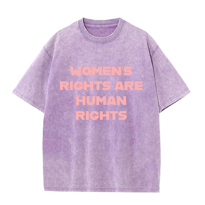 230g Women Rights Printed Wash Old Cotton T-shirt for Women