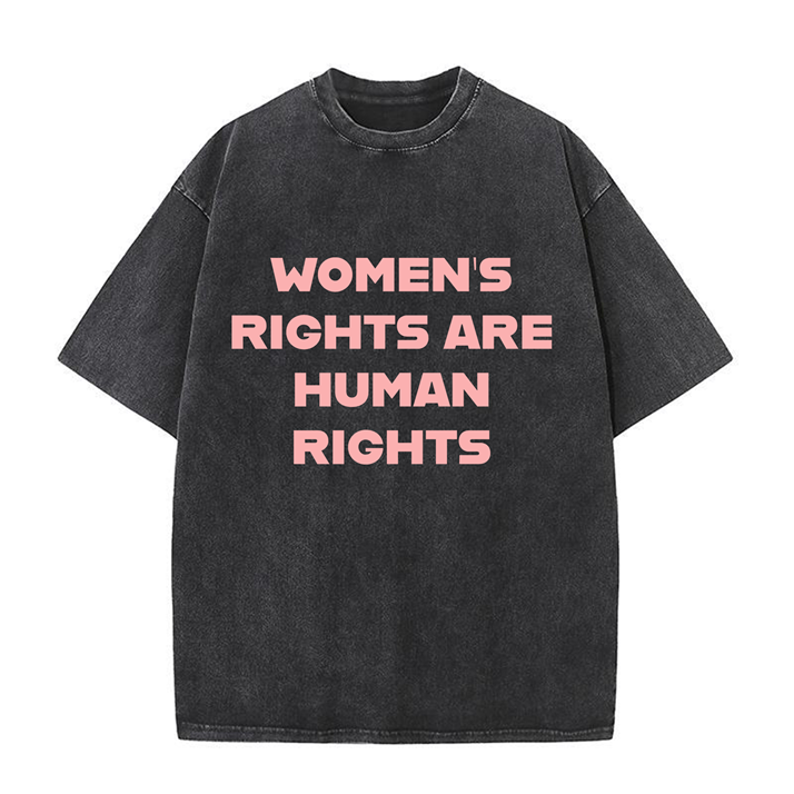230g Women Rights Printed Wash Old Cotton T-shirt for Women