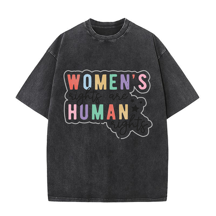 230g Colored Women Human Rights Printed Wash Old Cotton T-shirt for Women